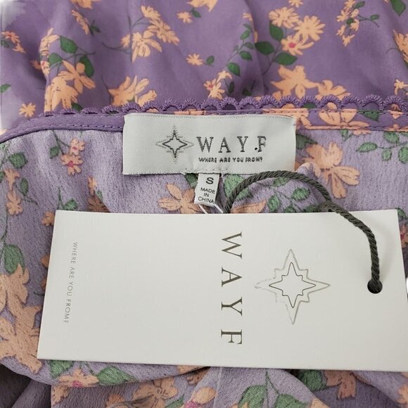 Wayf Mini‎ Dress Small Delancy Smocked Waist Lavender Floral Print Boho NWT - Picture 6 of 12